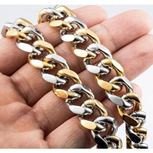 Fashion Stainless Steel Silver Color Chunky Cuban Link Chain Choker Necklace For Man Women Hip Hop Charm Boy Gift Wholesale 15mm