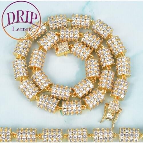 10mm Solid Cylindrical Shape Necklace With Bracelet Gold Color Mens Hip Hop Chain Set Jewelry