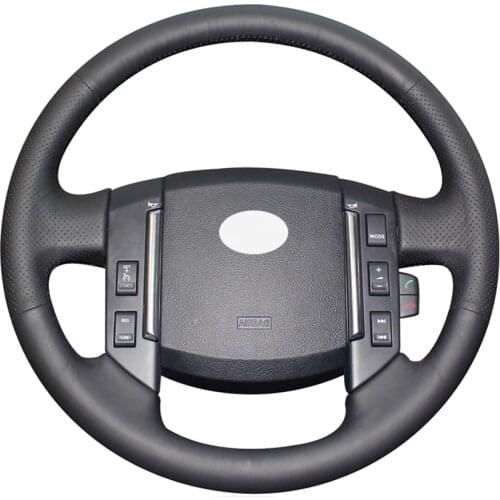 Black PU Faux Leather DIY Hand-stitched Car Steering Wheel Cover for Land Rover Freelander 2 2007-2012