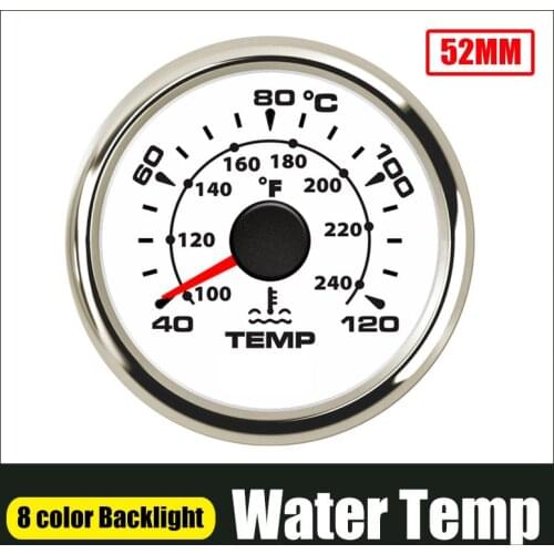 40-120 degree Water Temp Gauge With Golden Bezel Universal 52mm Marine Auto Temperature Meter With 8 Colors Backlit 9-32V
