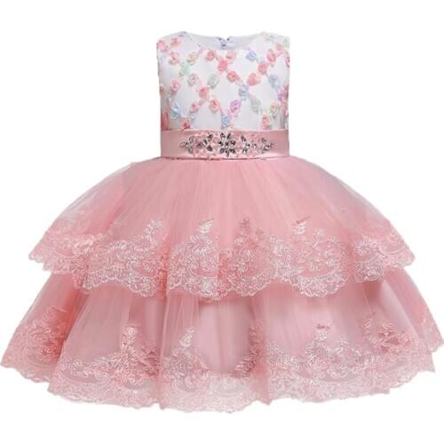 New Baby Girls Flower Embroider Princess Party Tutu Dresses Children Kids Chirstmas Elegant Wedding Ball Gown Vestidos Clothing