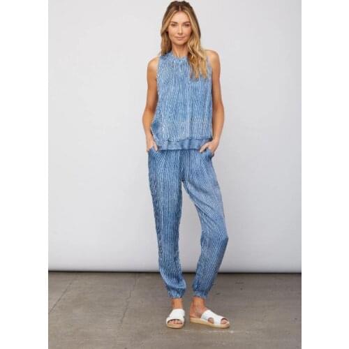 Designers Cotrast Bicolor Striped Sleeveless Frill Tank Top/Jogger Pants Set Buttonned Oversized Shirt Elastic Waist Trousers