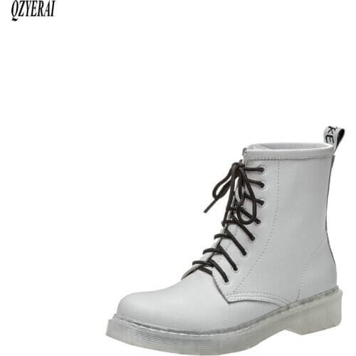 European brands Womens boots Genuine leather Lacing up Martins boots leisure Fashion boots Womens shoes