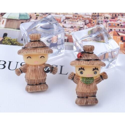 50pcs/lot 25X34mm Cute Resin Scarecrow Cabochon For Scrapbooking Craft Garden Miniatures DIY Embellishment