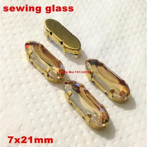 Gold Champagne Color 15pcs 7x21mm Long Classical Oval Fancy Stone With gold Claw Setting For Sewing On Jewelry making