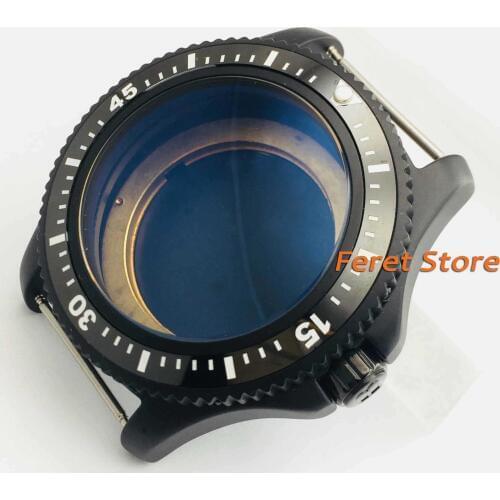44MM BLIGER 316L Steel Black Watch Case Black Ceramic Bezel Fit ETA 2836 MIYOTA 8215 821A DG2813 Automatic Movement