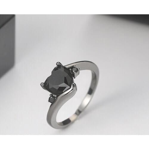 Love Heart Rings For Women Wedding Jewellery Purple Zircon Black Gold Color Engagement Gifts Jewelry Wholesale R110