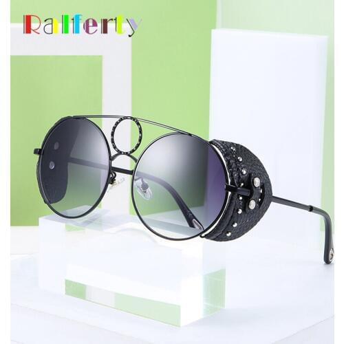 Ralferty Retro Gothic Sunglasses Men Women Steampunk Goggles Vintage Cool Punk Leather Rivet Rave Festival Mens Sunglases D95535