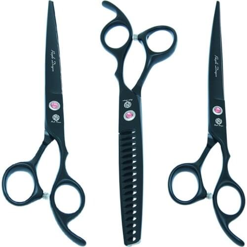 Purple Dragon 7 inch Dog Grooming Scissors Kit Professional Pets Cat Puppy Haircut Shears Curved Cutting Thinning Clipper B0033B