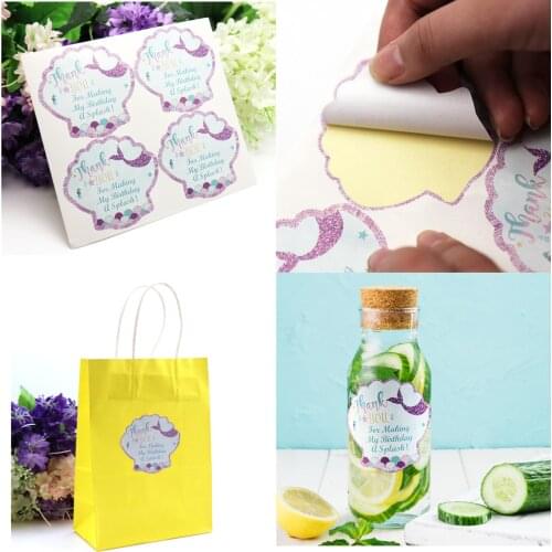 40pcs 7*7.5cm Mermaid Sealing Stickers Gift Box Decorations Thank You Paper Sticker Wedding Birthday Party Decorations