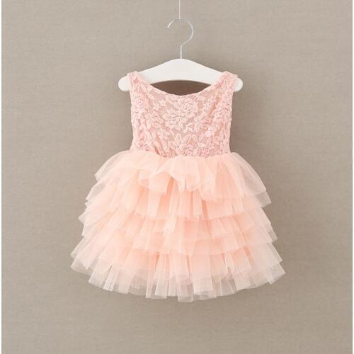 New Arrival Baby Girls Dresses Children Lace Tulle Backless Layered Dresses with Bow Fashion Kids Clothes