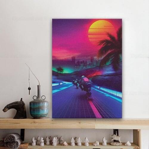 Synthwave Midnight Outrun poster Canvas Wall Art Decoration prints for living Kid Children room Home bedroom decor Painting