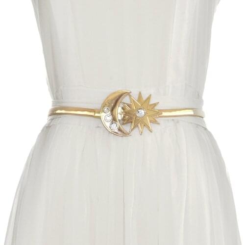 Women moon star gold belt new stretch metal shiny belts for women thin diamond waistband female dress fashion 2021