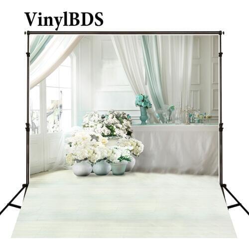 VinylBDS Indoor White Wedding Photo Background Flowers Interior Curtain Children Backdrop Kids Backdrops for Photo Studio