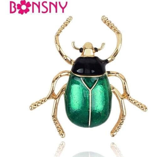 Bonsny Enamel Alloy Beetle Brooch Insect Clothes Scarf Pin Decoration For Women Ladies Accessories Fashion Jewelry Gifts Charms