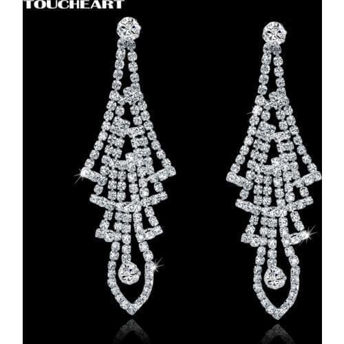 TOUCHEART Fashion crystal Long Drop Charm Earrings For Women Silver Color Wedding Earrings Jewelry Pendientes Mujer SER150104