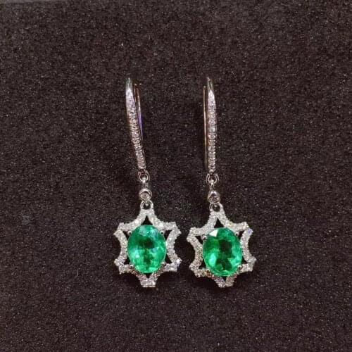 Natural green emerald earrings 925 silver Natural gemstone earring women fashion elegant Sun flower for girl party jewelry