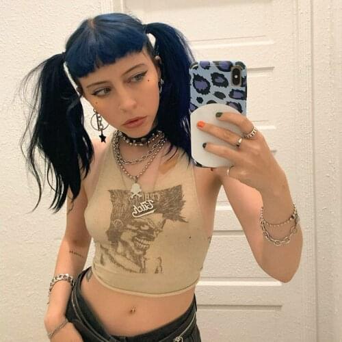 Tops women 2021 Womens Scoop Neck Tank Tops, Sleeveless Anime Portrait Print Slim Fit Crop Tops y2k top corset top tank top