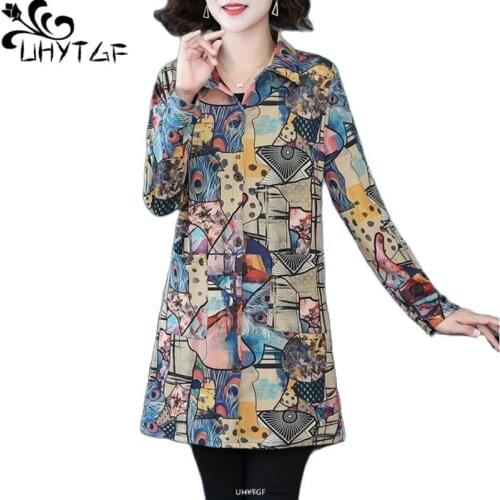 UHYTGF Womens Coat Fashion Printing Long Sleeves Autumn Windbreaker Female Single-Breasted Slim Shirt Style Thin Jacket 5XL 2178
