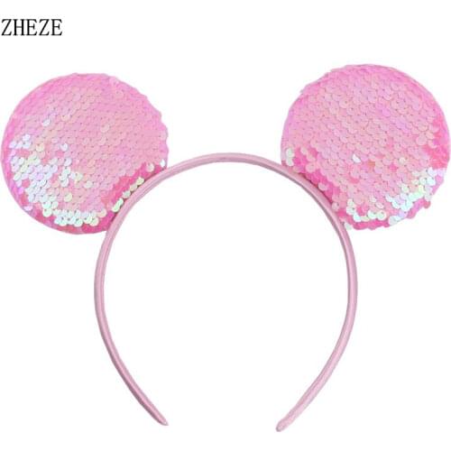 12Pcs/Lot NEW 3.3'' Mouse Ear Hairband Trendy Big Glitter Sequins Girl DIY Hair Accessories For Kids Party Boutique Femme