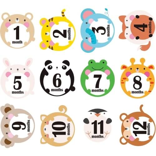 12 Pcs/Set Months Cards Skills Cards Memorial Stickers Newborn Photography Props