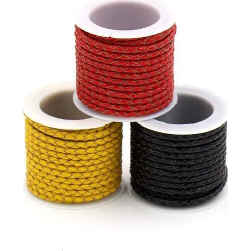 3m/roll 3mm Diameter) genuine Leather cord Braided rope for DIY Bracelet necklace Fitting