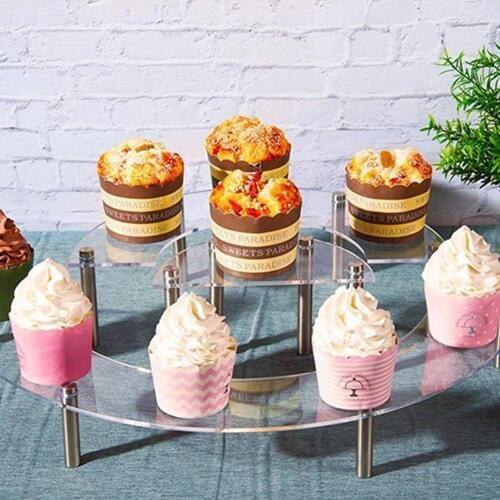 3-Tier Clear Rack Acrylic Semicircle Round Cupcake Holder Shelf Dessert Display Stand Nail Polish Storage Rack