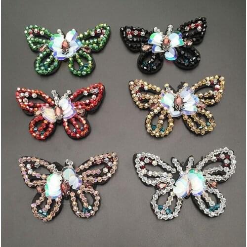 3D Handmade Rhineston Beaded Patches CROWN Butterfly Heart Crystal Sew on Sequined Patch for Clothing Applique Cool Patch Down