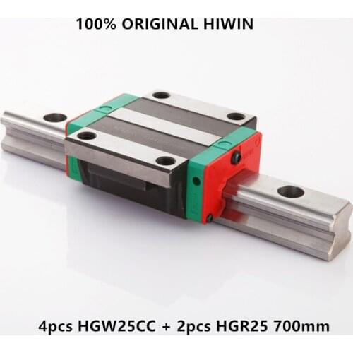 4pcs HGW25CC linear flanged carriage block + 2pcs Original HIWIN 700mm HGR25 Linear Guide Rails for CNC
