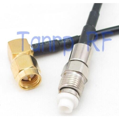 6in FME female jack to SMA male right angle 90 degree RF connector adapter 15CM Pigtail coaxial jumper cable RG174 extension