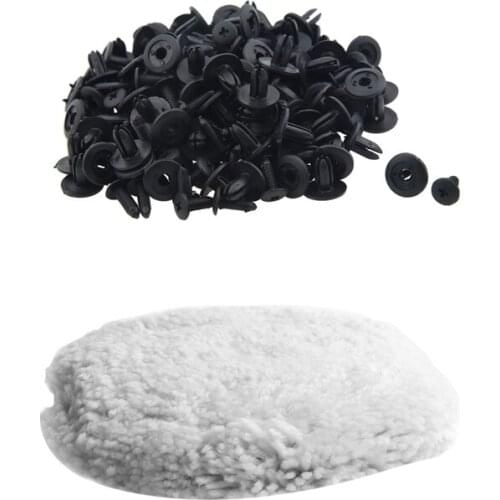 100 Pcs Car Black Plastic Rivets & 1 Pcs Car Wool Buffing Pad