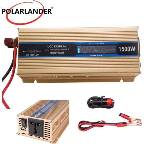 Gold 12V/24V To 110V/220V Universal Converter Vehicle 1500W Car Inverter Aluminium Alloy Adapter Power Supply Switch Single USB
