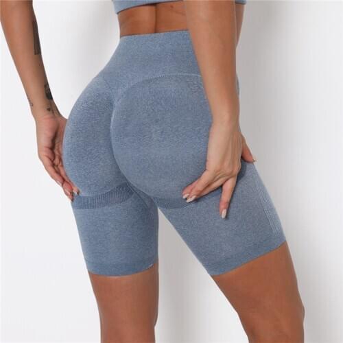 High Waist Seamless Gyms Short Legging Fitness Training Pants Scrunch Butt Fitness Leggins Spandex Blue Short Workout Jegging