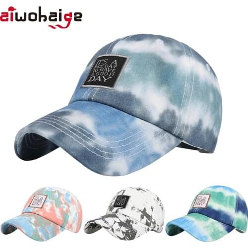 Tie-Dye Labeling Baseball Cap Womens Mens Outdoor Sunscreen Sun Hat Casual Sports Cap Fashion Adjustable Cotton 2021 New