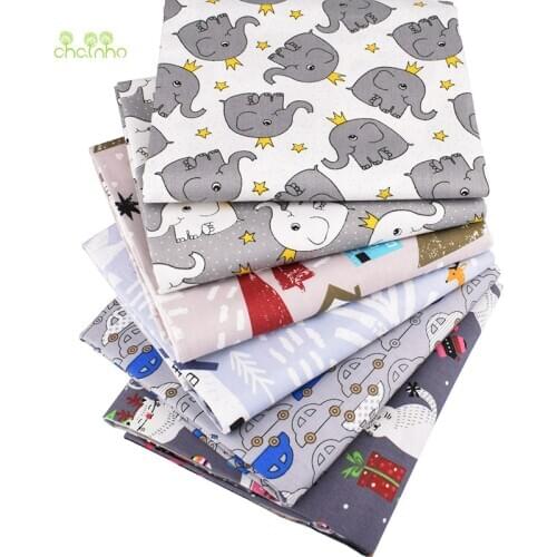 Chainho,6pcs/Iot,Gray Series,Print Twill Cotton Fabric,Patchwork Cloth,DIY Sewing&Quilting Fat Quarters Material For Baby &Child