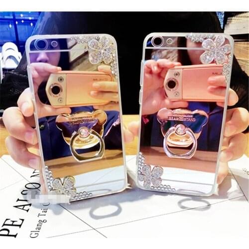 Cases For iPhone 4 4S 5 5S SE 6 6S 7 PIus Case Cover Soft TPU Diamond Metal Mirror Cartoon Ring Stand Bear Phone Back Cover Capa
