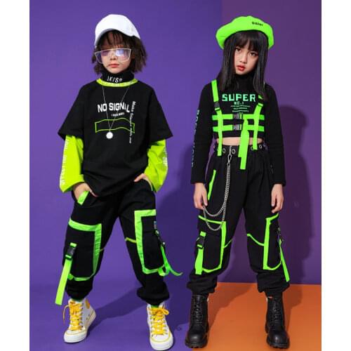 Kids Girls Streetwear Hip Hop Jazz Stage Fashion Show Dance Clothing Long Sleeve Tshirt Short Style T-shirt Children Tee Shirt