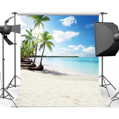 Mehofoto Sandy Beach Summer Photography Background Cocount Tree Blue Sky Sea Backdrops Photo CM-5964