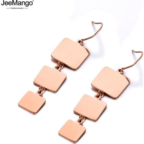 JeeMango New Titanium Stainless Steel Geometric Square Earrings Bohemia Trendy Dangle Earrings Jewelry For Women Girls JE19298