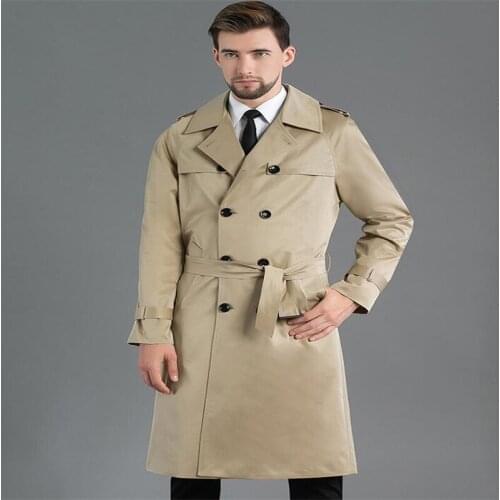 Khaki double-breasted mens trench coats corta vento man long coat men clothes slim fit overcoat long sleeve ropa hombre hot sell