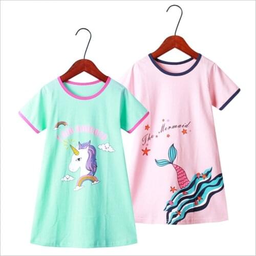Unicorn print dress summer kids dress toddlers cotton summer dresses horse casual clothes for girls 6/8/10/12/14 years mum girl