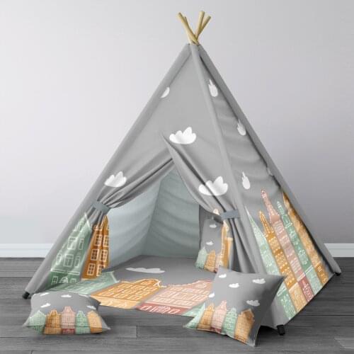 Play Tent for Kids Wigwam Portable Indoor Playground Tents Children Bedrooms House Yellow Orange Cloud Model 1337