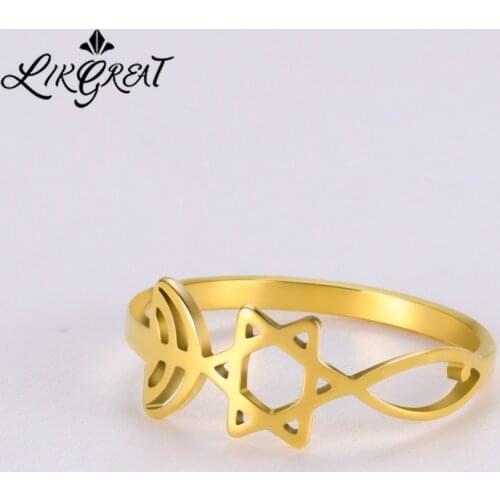 LIKGREAT Menorah Star of David Ring Jewish Magen Judaica Hebrew Israel Faith Lamp Hanukkah Stainless Steel Finger Ring for Women