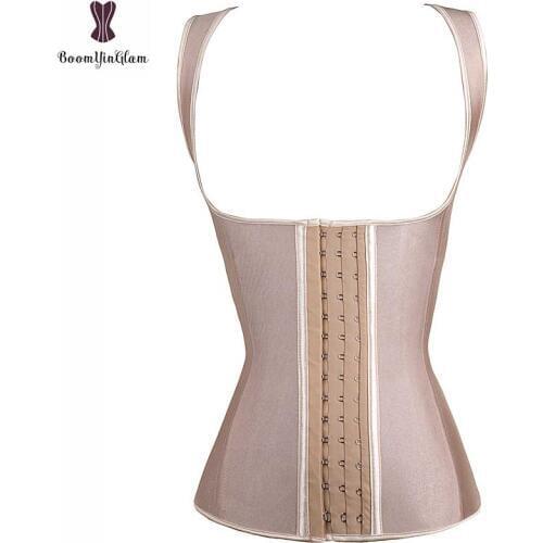 Plus Size Latex Waisttrainer Sportswear Underbust Solid Front 3 Row Hook Closure Corset Cream Black Bustier Vest Style Corselet