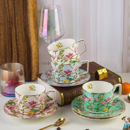 Creative Bone China Cups & Saucers Set European Coffee Cup English Pastoral Ceramic Afternoon Tea Black Tea Flower Tea Cup