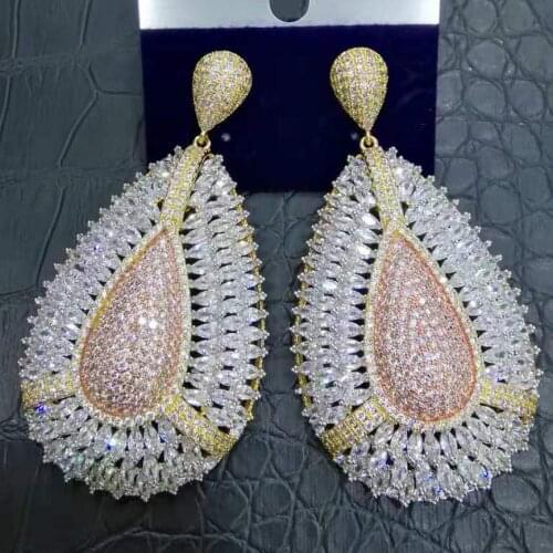 LARRAURI Luxruy Fashion Water Drop Pendant Cubic Zirconia Wedding Women Dress Earring Fashion Jewelry