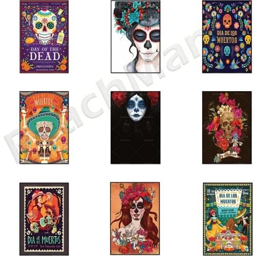 Mexico Dead Sugar Skull Festival Art Poster Print, Horror Gothic Skull Home Decoration Wall Art