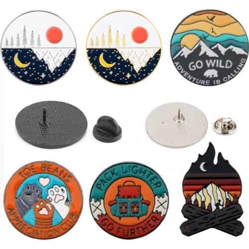 Fashion jewelry Sun and Moon Forest Brooch Enamel Pins Round Round Metal Badge Brooches for Women Men brooch Accessories Gifts