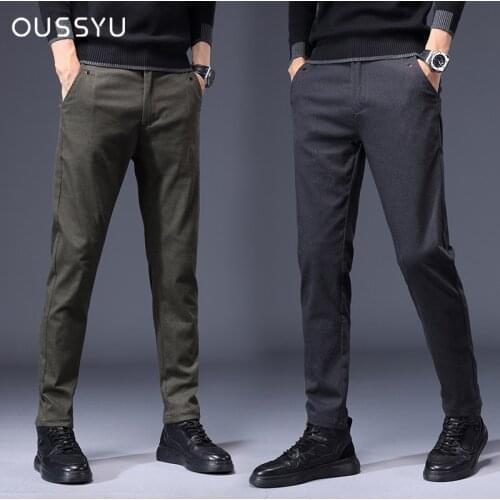 2021 Autumn Winter Mens Pants Clothing Cotton Korea Style Slim Elastic Waist Twill Fabric Pant Outdoor Classic Trousers for men