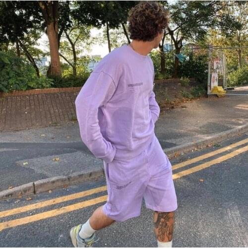 Couples Clothing loose sweatshirts+long shorts Women 2 pieces Suit Men 100% Cotton Casual Tracksuit